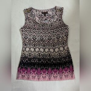 Dana Buchman Shirt, Size Small, Pink & Black Women's Top, Gold Chain Shoulder